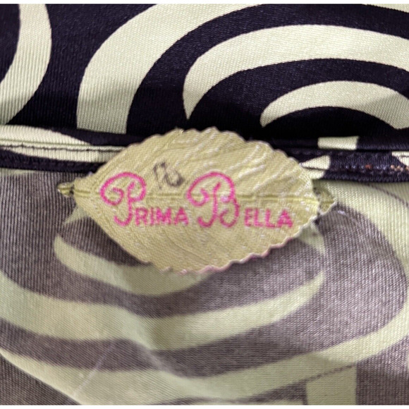 Prima Bella Shirt Women Medium Black Green Swirls Casual Office Slinky‎ Artsy - Picture 7 of 7